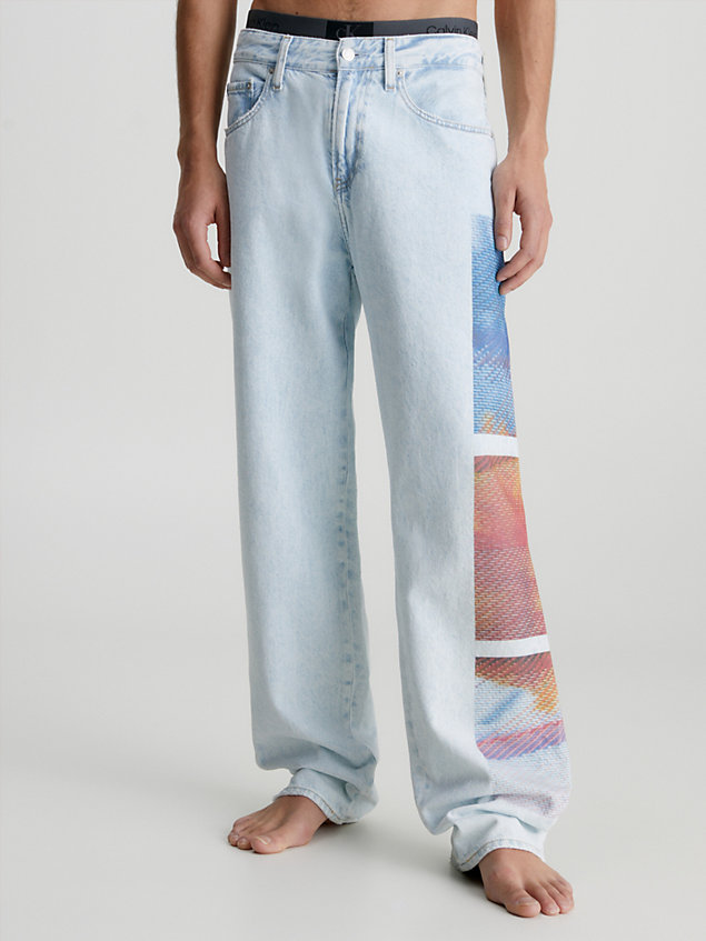 blue 90's straight jeans met print voor heren - calvin klein jeans