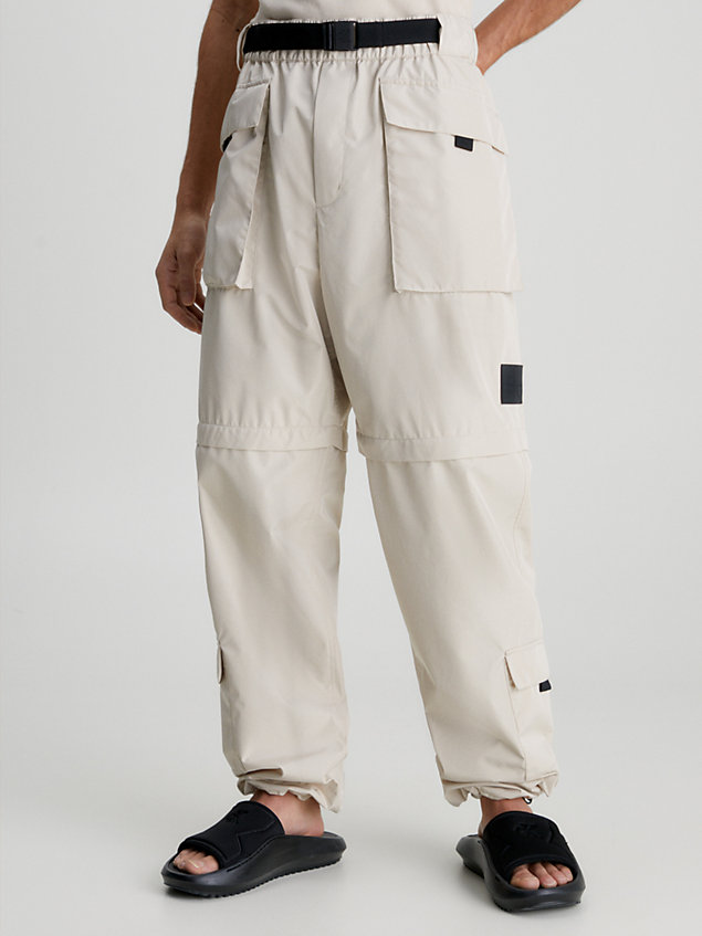 beige 2-in-1 wide leg cargo pants for men calvin klein jeans