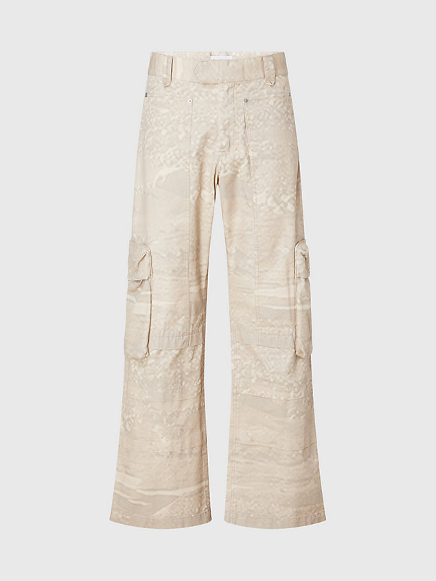 beige wide leg printed cargo pants for men calvin klein jeans