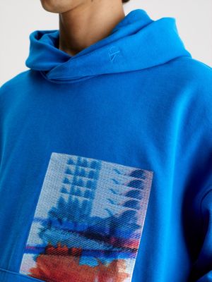 blue oversized embroidered hoodie for men calvin klein jeans