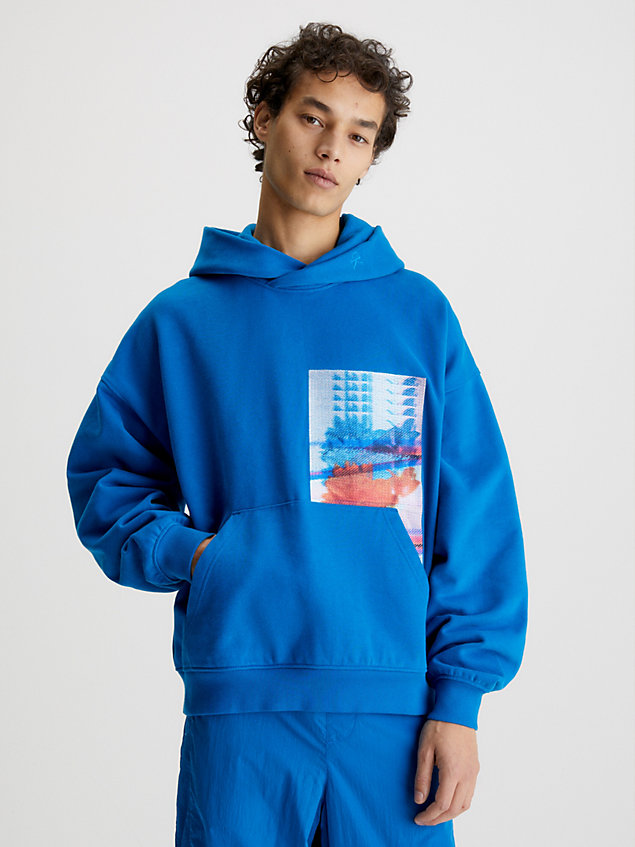 blue oversized embroidered hoodie for men calvin klein jeans
