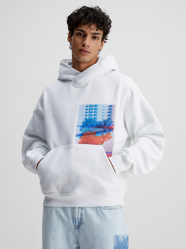 BRIGHT WHITE Oversized Embroidered Hoodie for men CALVIN KLEIN JEANS