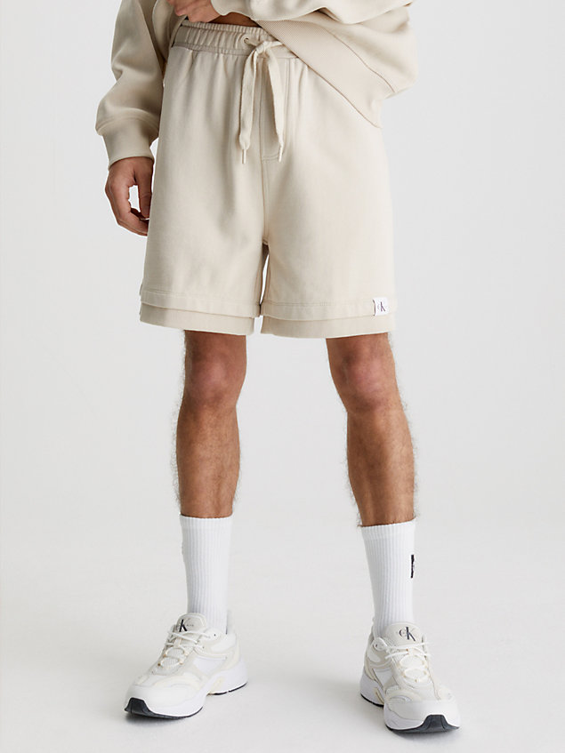 beige relaxed jogger shorts for men calvin klein jeans