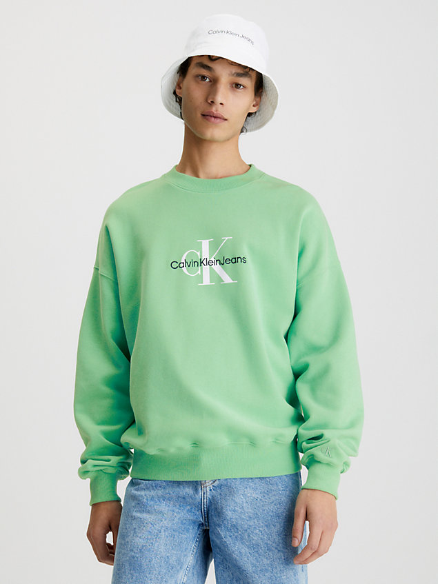 green oversized monogram sweatshirt for men calvin klein jeans
