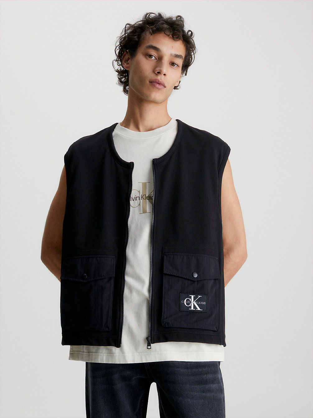 CK BLACK Gilet Zippé En Tissu Éponge De Coton undefined hommes Calvin Klein