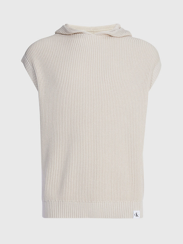 classic beige relaxed sleeveless hooded jumper for men calvin klein jeans