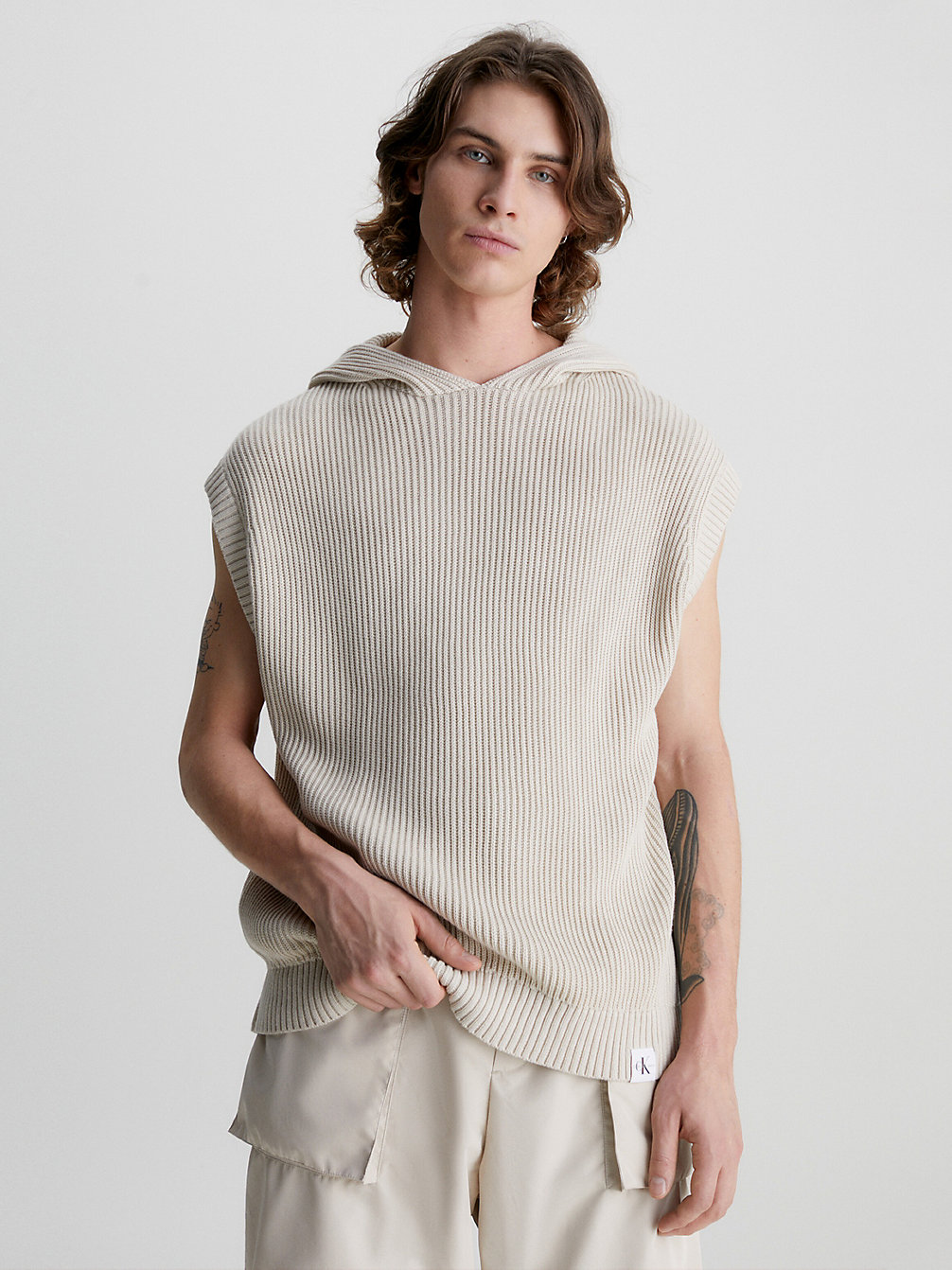 CLASSIC BEIGE Pull À Capuche Relaxed Sans Manches undefined hommes Calvin Klein