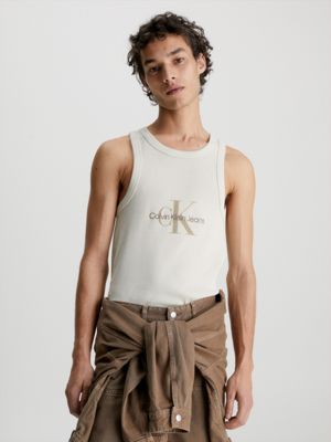 CLASSIC BEIGE Ribbed Monogram Tank Top undefined men Calvin Klein