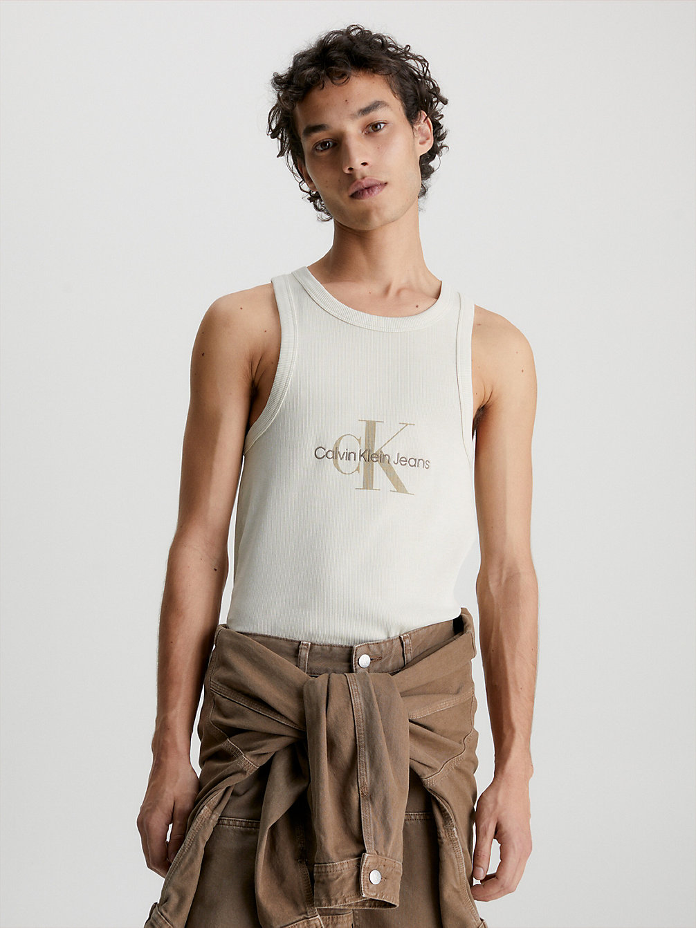 Camiseta De Tirantes Con Monograma De Canalé > CLASSIC BEIGE > undefined hombre > Calvin Klein