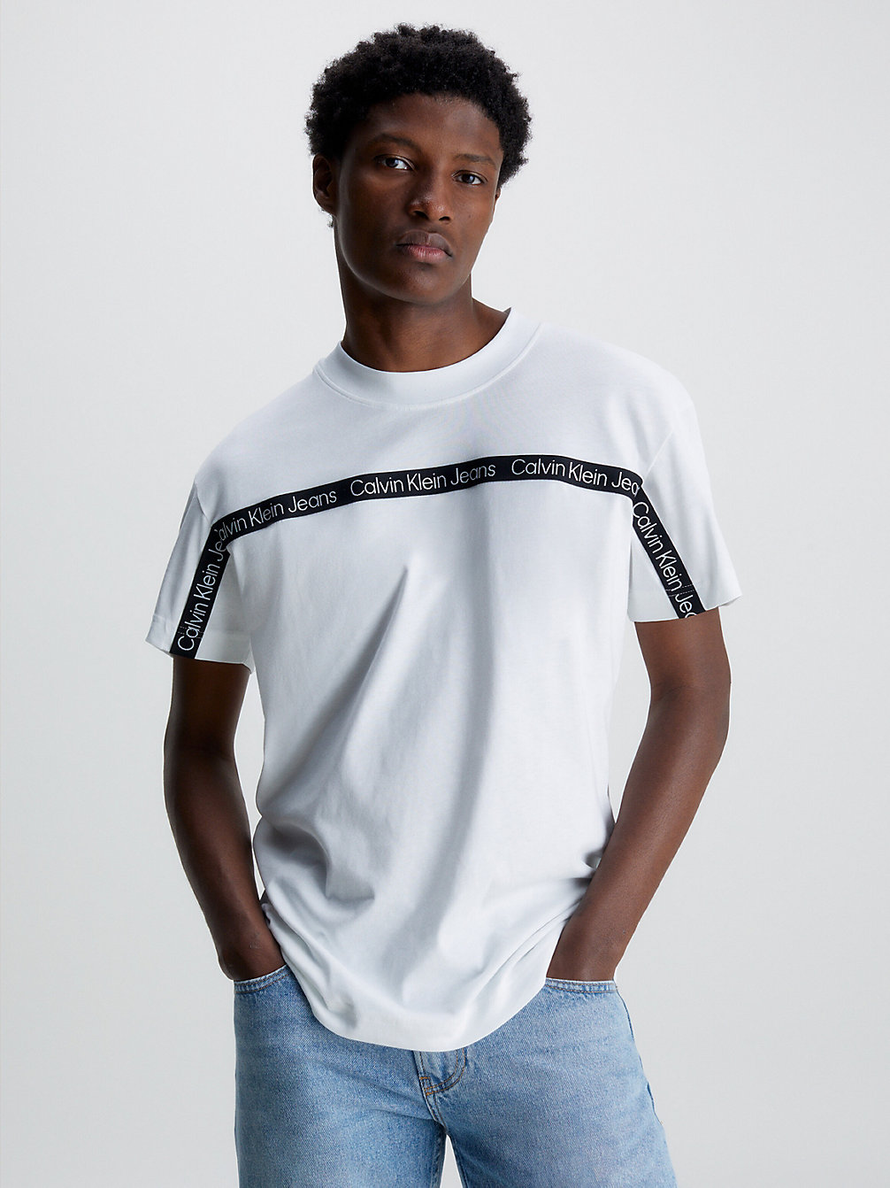 BRIGHT WHITE T-Shirt Avec Logo Tape undefined hommes Calvin Klein