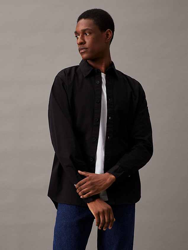 camicia in twill di cotone taglio relaxed black da uomo calvin klein jeans