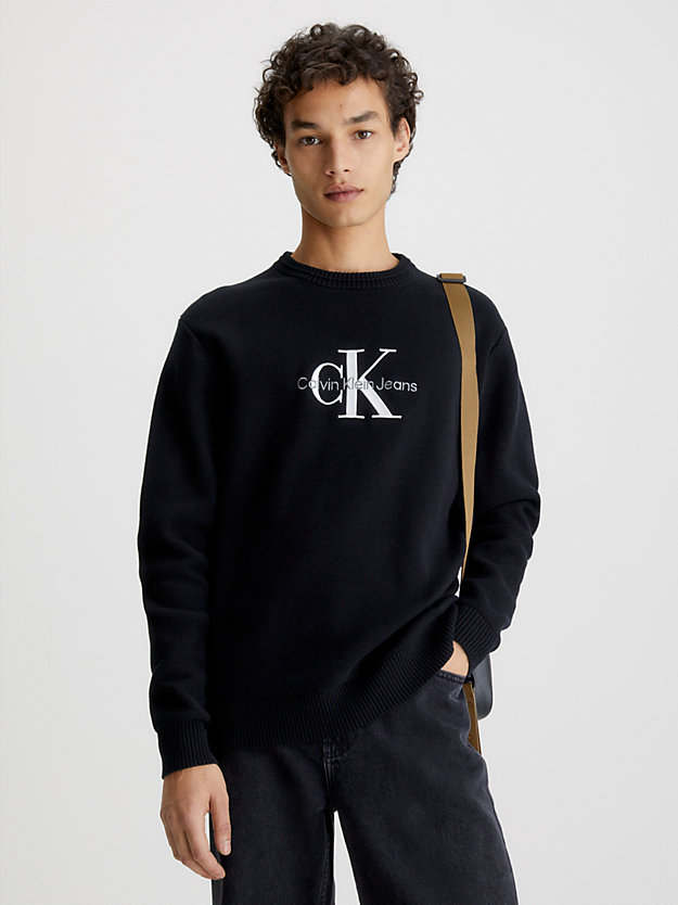 ck black organic cotton monogram jumper for men calvin klein jeans