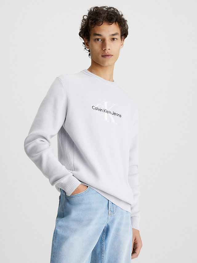 Ghost Grey Organic Cotton Monogram Jumper undefined men Calvin Klein