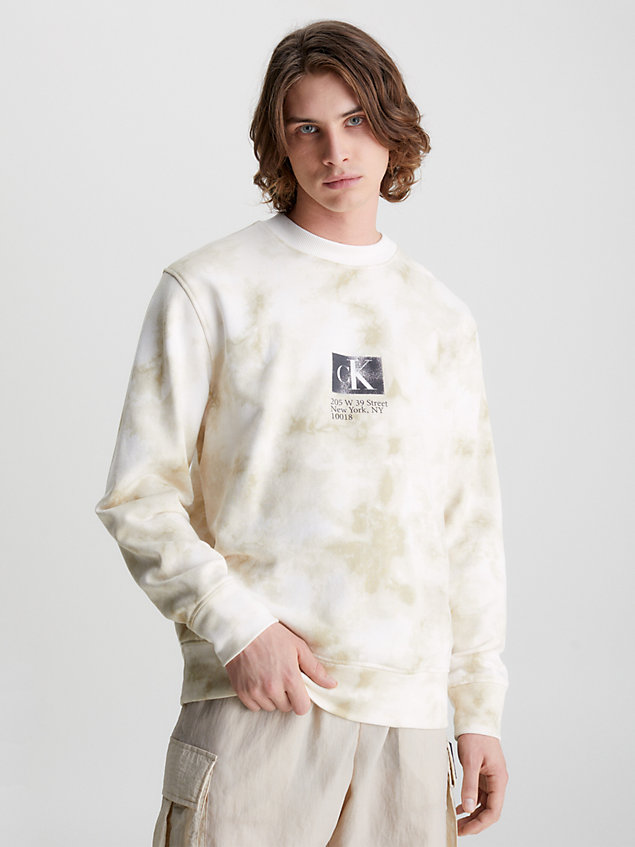 white monogramm-sweatshirt mit batikfärbung für herren - calvin klein jeans
