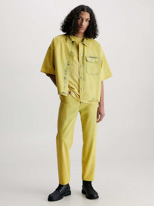 yellow oversized denim-hemd mit kurzen ärmeln für herren - calvin klein jeans