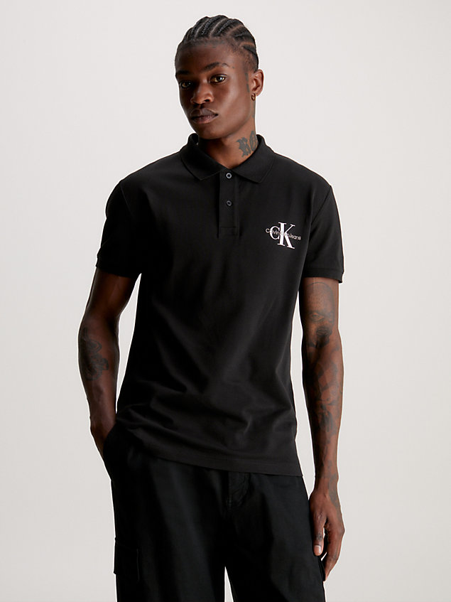 t-shirt a polo con monogramma black da uomo calvin klein jeans