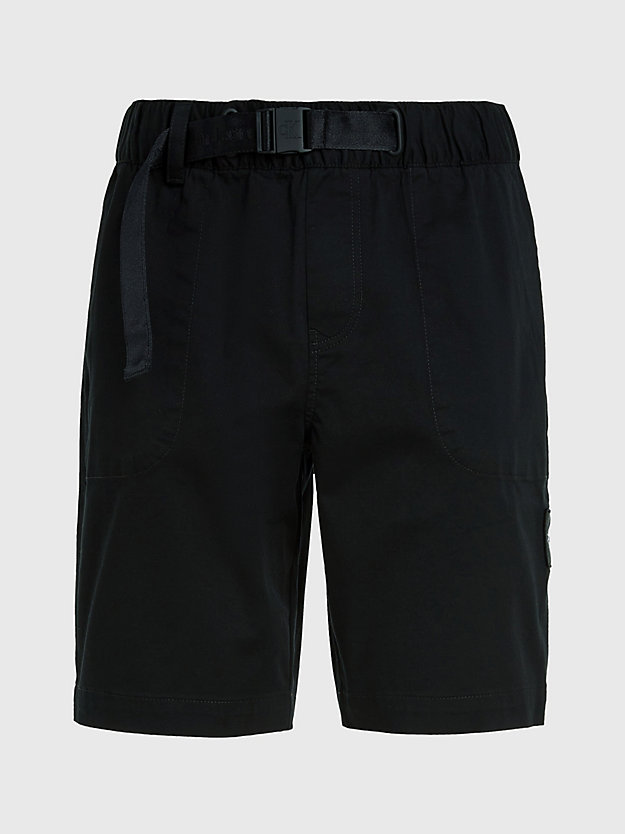 ck black cotton twill belted shorts for men calvin klein jeans