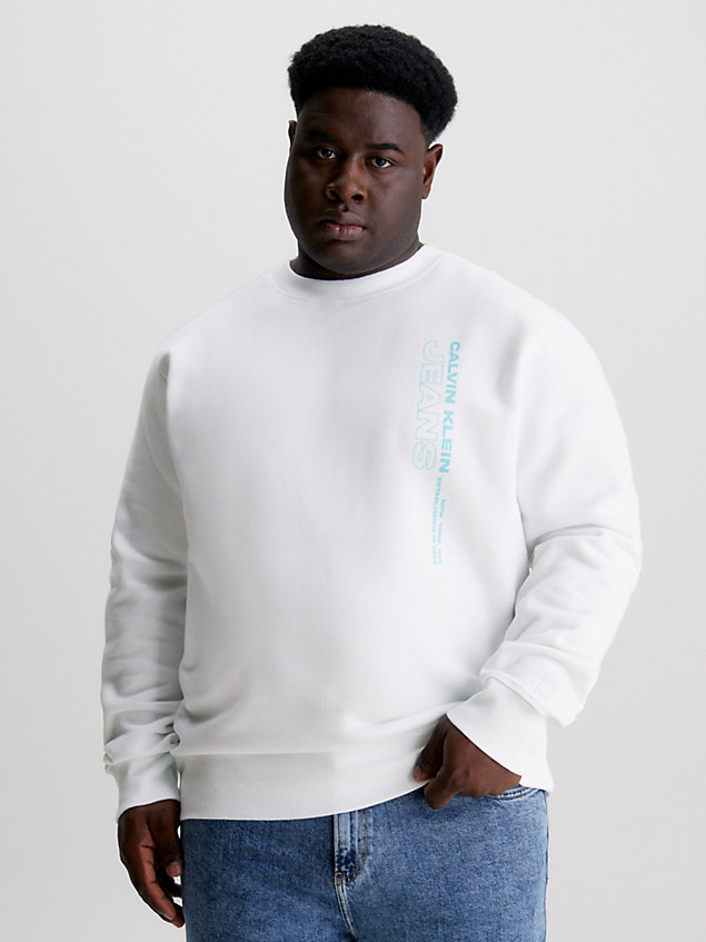 sweat-shirt en molleton de coton avec logo white pour hommes calvin klein jeans