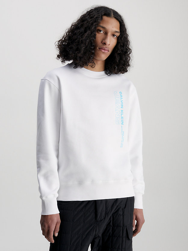 bright white cotton fleece logo sweatshirt for men calvin klein jeans