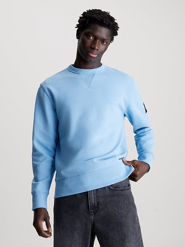 sweat-shirt en tissu éponge de coton avec insigne dusk blue pour hommes calvin klein jeans
