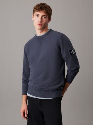 dark grey cotton terry badge sweatshirt for men calvin klein jeans