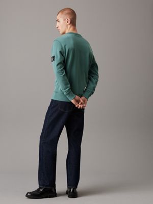blue bluza z bawełny frotte z naszywką dla mężczyźni - calvin klein jeans