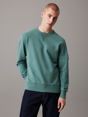 blue cotton terry badge sweatshirt for men calvin klein jeans