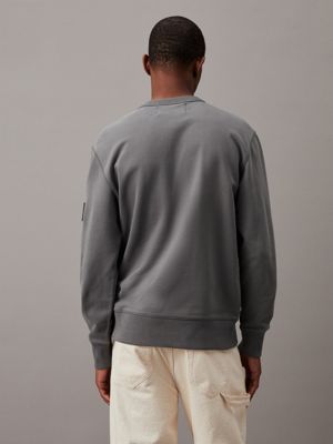 endless grey cotton terry badge sweatshirt for men calvin klein jeans