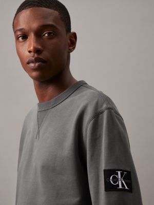 endless grey cotton terry badge sweatshirt for men calvin klein jeans