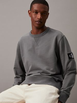 grey cotton terry badge sweatshirt for men calvin klein jeans