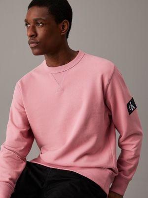 rose dusk cotton terry badge sweatshirt for men calvin klein jeans