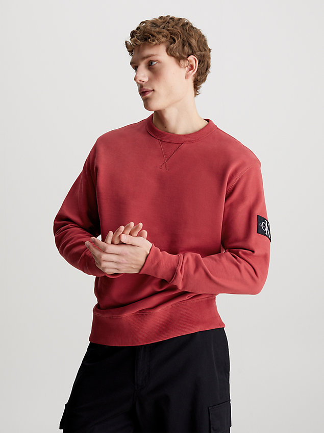 sweat-shirt en tissu éponge de coton avec insigne red pour hommes calvin klein jeans