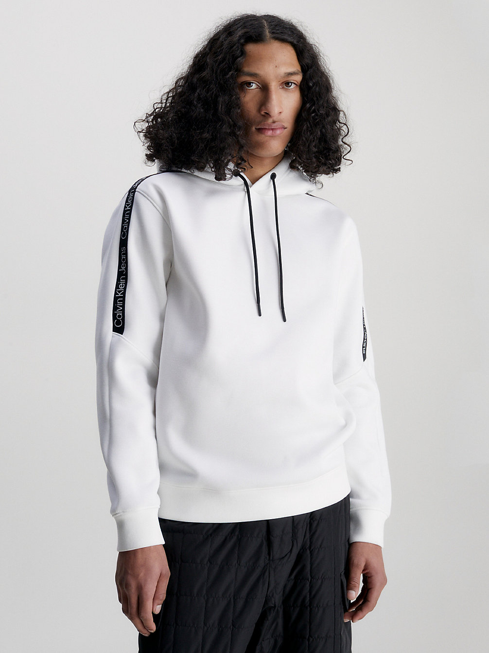 BRIGHT WHITE Sweat-Shirt À Capuche Recyclé Avec Logo Tape undefined hommes Calvin Klein
