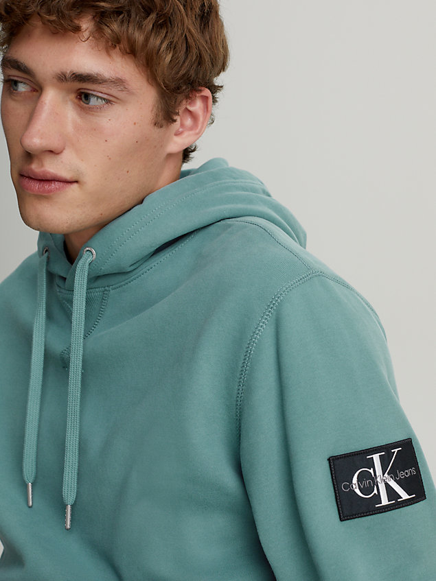 blue cotton terry badge hoodie for men calvin klein jeans
