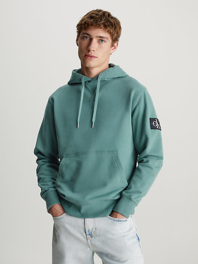 blue cotton terry badge hoodie for men calvin klein jeans