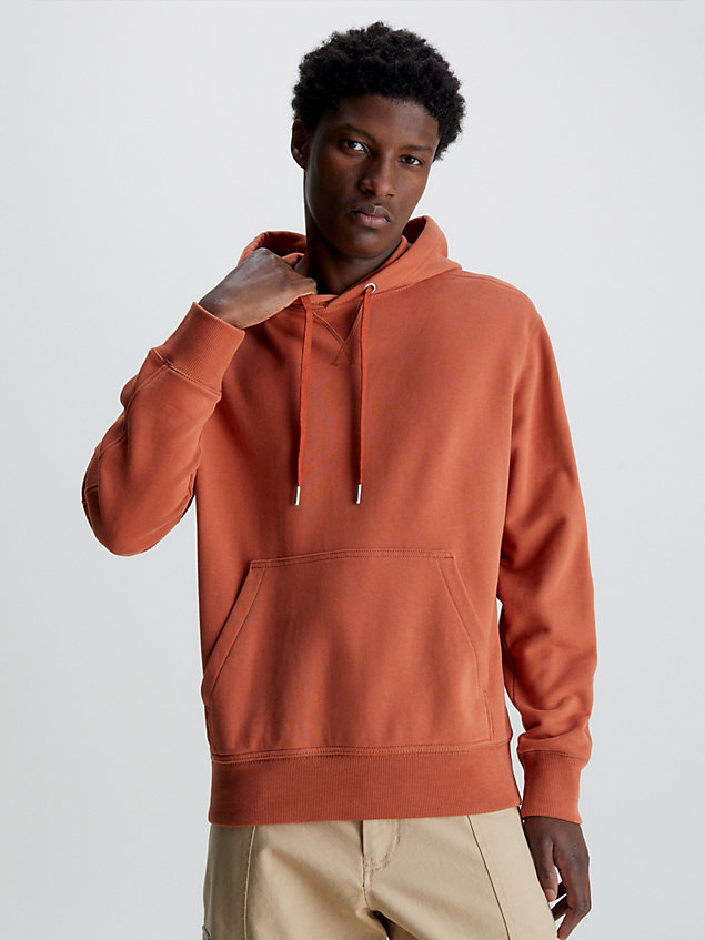 brown cotton terry badge hoodie for men calvin klein jeans