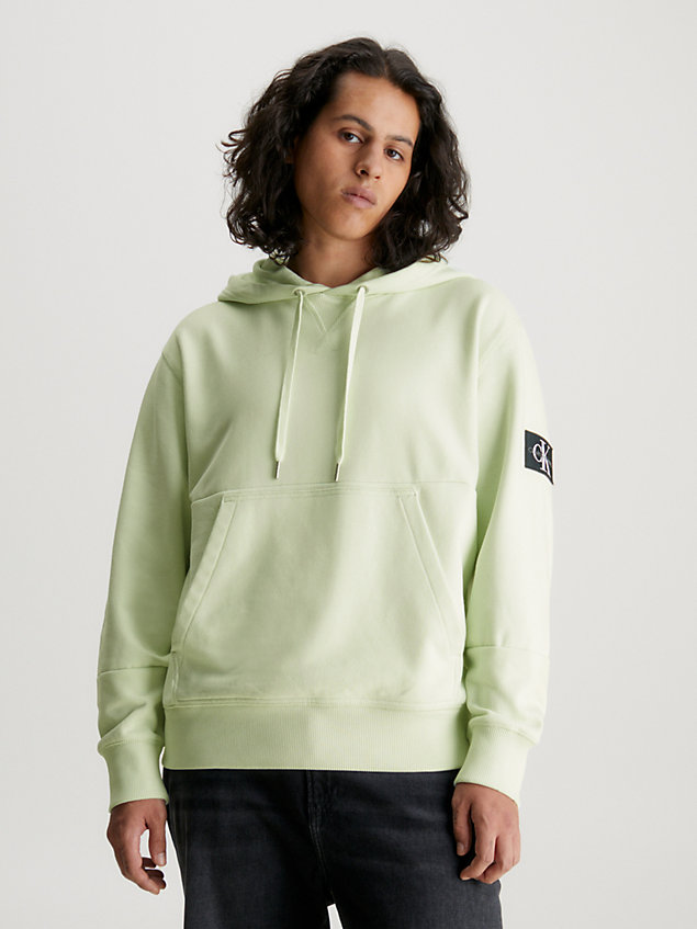 green cotton terry badge hoodie for men calvin klein jeans