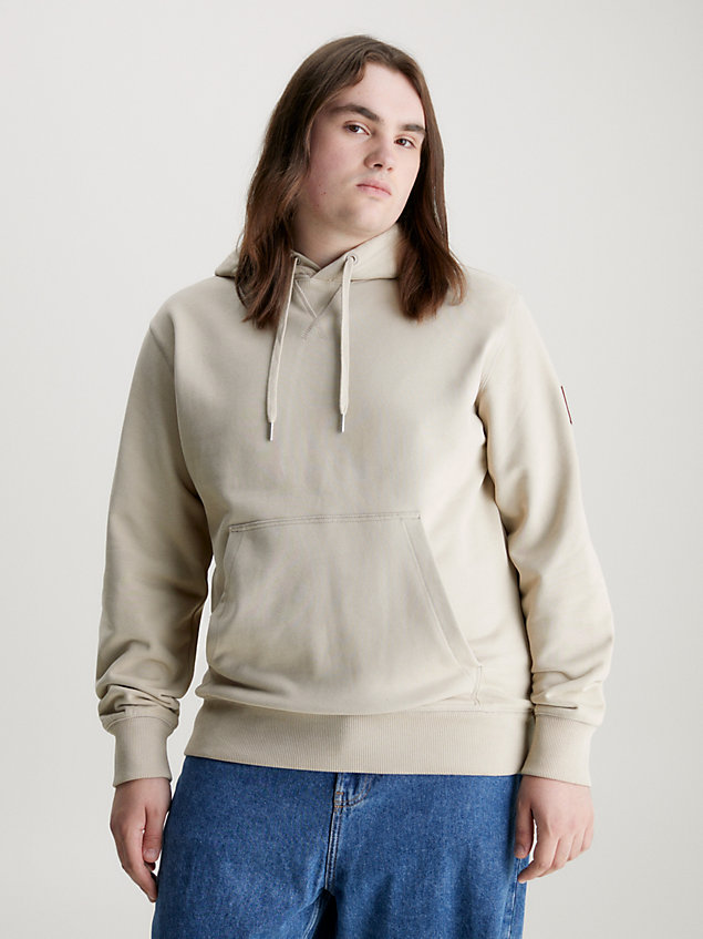 beige cotton badge hoodie for men calvin klein jeans