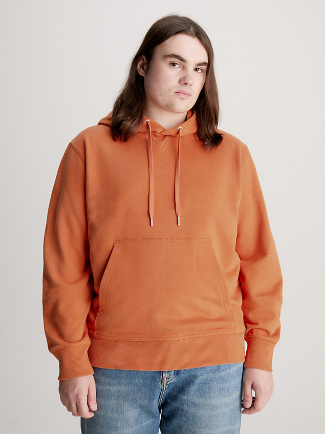 sweat-shirt à capuche en tissu éponge de coton avec insigne orange pour hommes calvin klein jeans