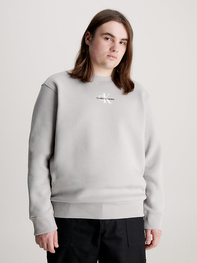 grey cotton blend fleece sweatshirt for men calvin klein jeans