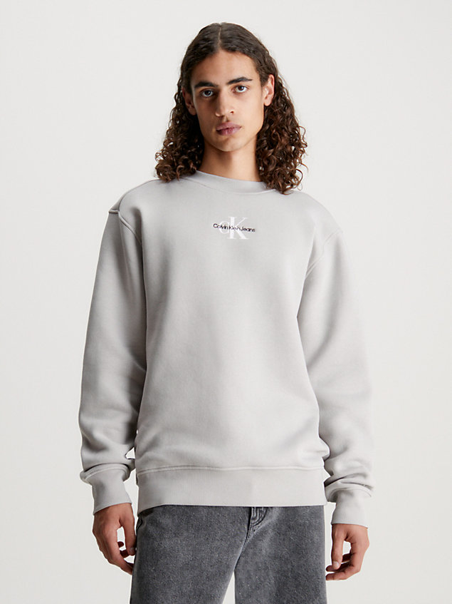 grey sweatshirt van fleece-katoenmix voor heren - calvin klein jeans