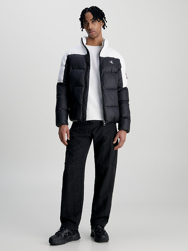 black colour block puffer jacket for men calvin klein jeans