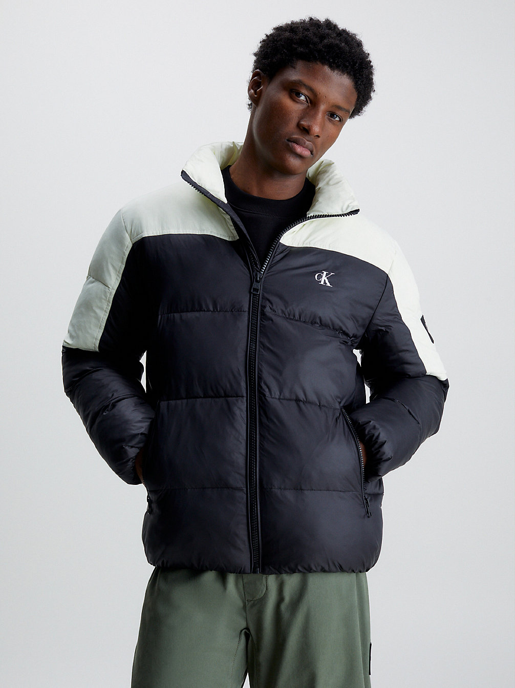 CANARY GREEN/CK BLACK Colour Block Puffer Jacket undefined men Calvin Klein
