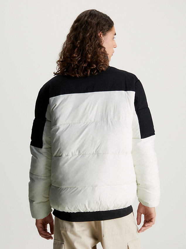 white colour block puffer jacket for men calvin klein jeans