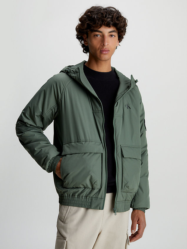 green ocieplana kurtka z kapturem dla mężczyźni - calvin klein jeans