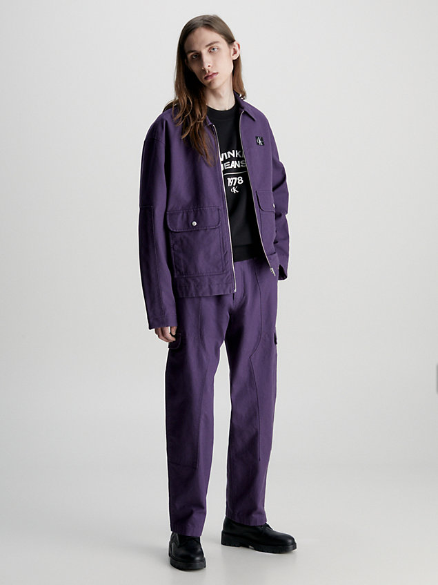 purple cotton canvas zip up jacket for men calvin klein jeans