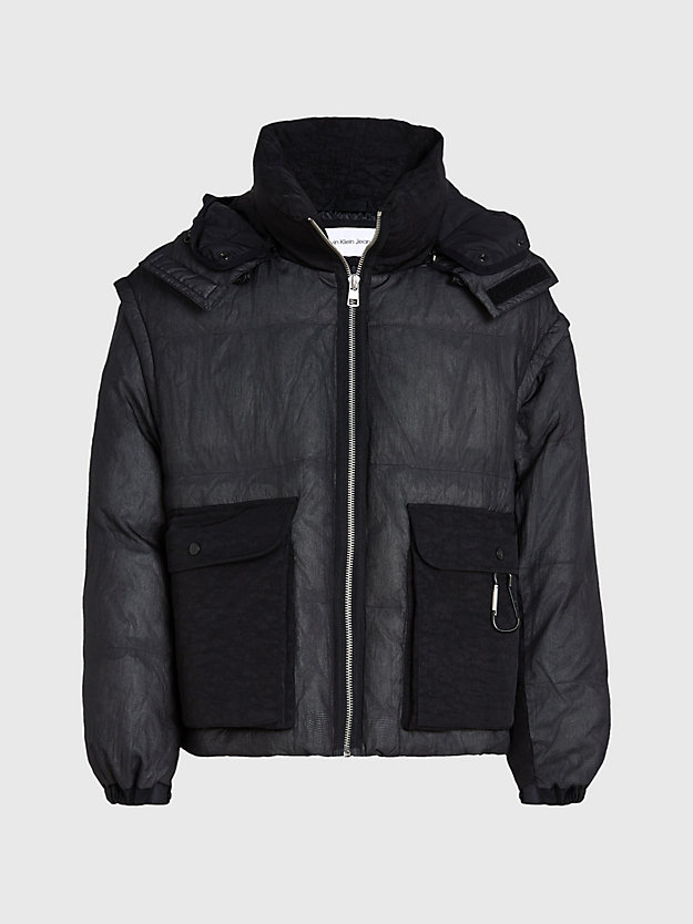 ck black 2-in-1 quilted mesh puffer jacket for men calvin klein jeans