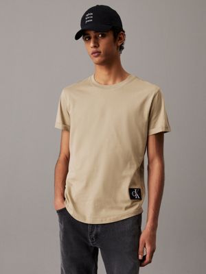 brown cotton badge t-shirt for men calvin klein jeans