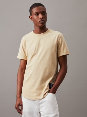 khaki cotton badge t-shirt for men calvin klein jeans