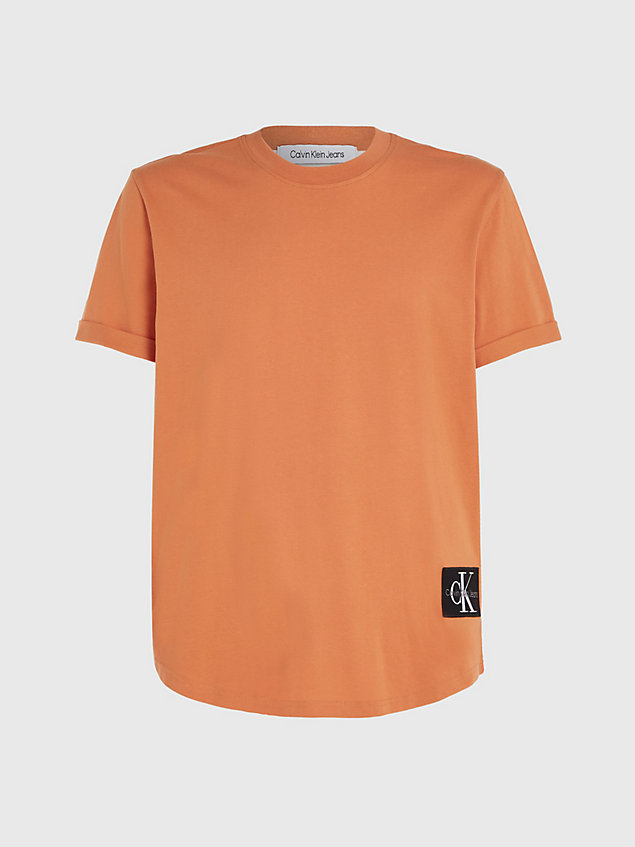 orange cotton badge t-shirt for men calvin klein jeans